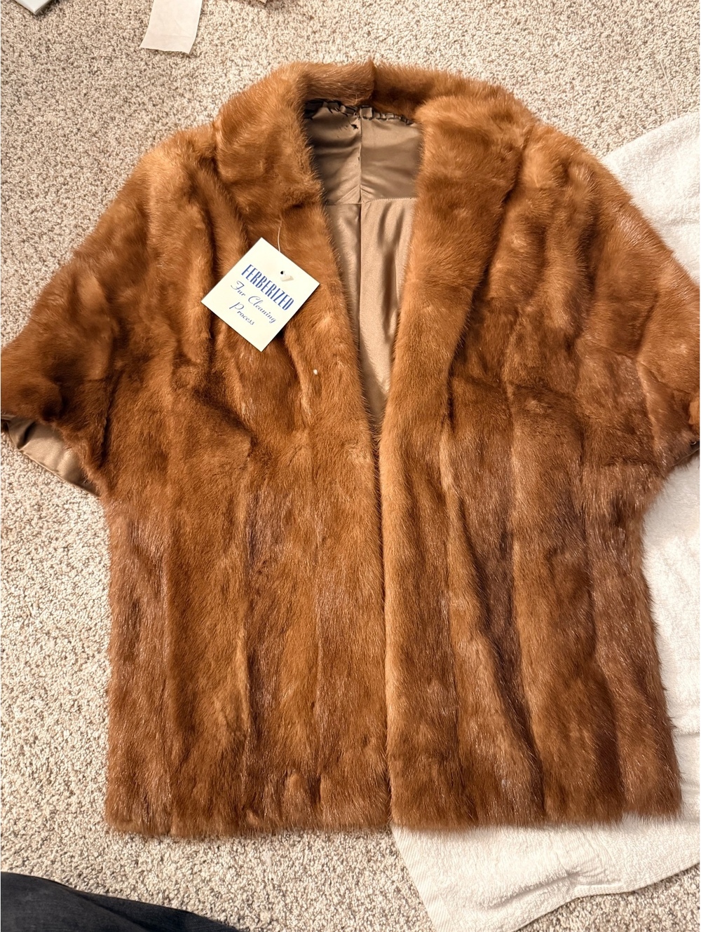 Vintage Brown genuine Fur Cape Coat NEEDS REPAIR likely mink